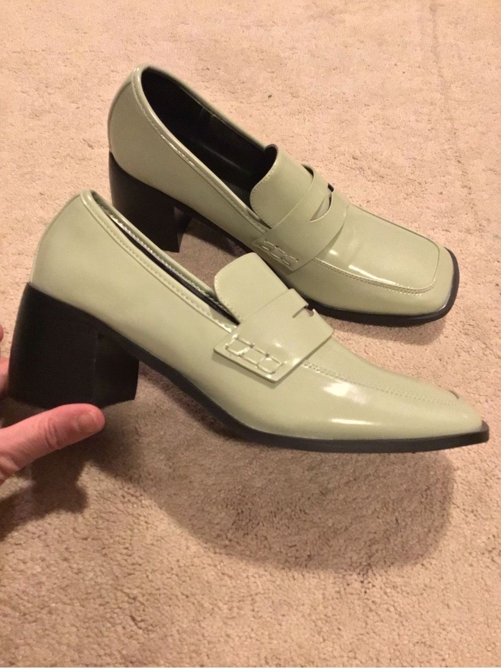 Chunky Heel Loafer in Pale Green